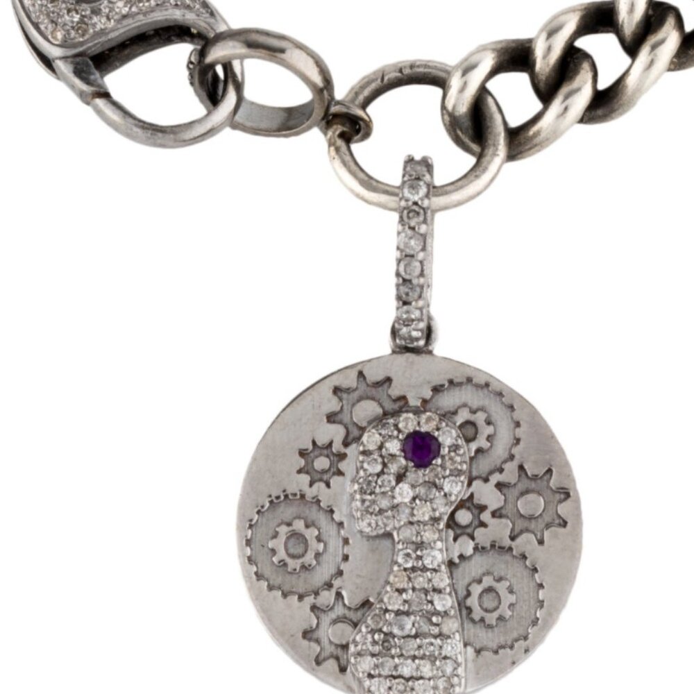 SHERYL LOWE AMETHYST & DIAMOND 0.33 CTW STERLING SILVER CHARM BRACELET - Picture 5 of 9